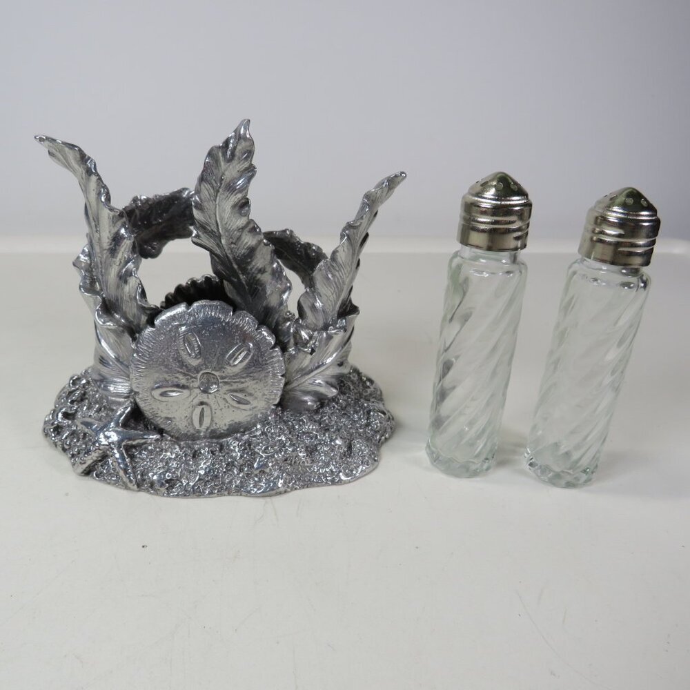 Fitz & Floyd Metal Double Sided Seashells Sand Dollars Starfish Salt & Pepper